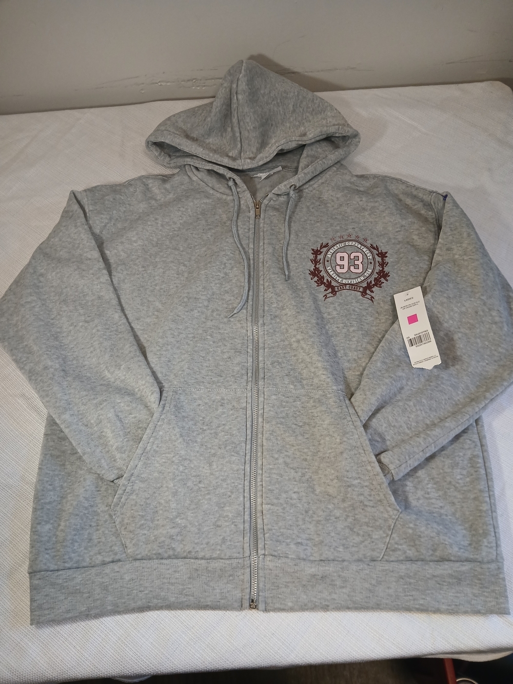 just be Gray Zip-Up Hoodie with '93' Crest